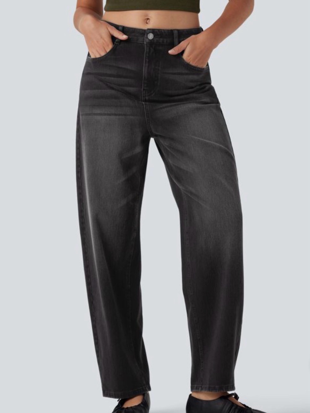 NWT Women's Halara Flex™ High Waisted Washed Casual Barrel Leg Jeans w/ Pockets